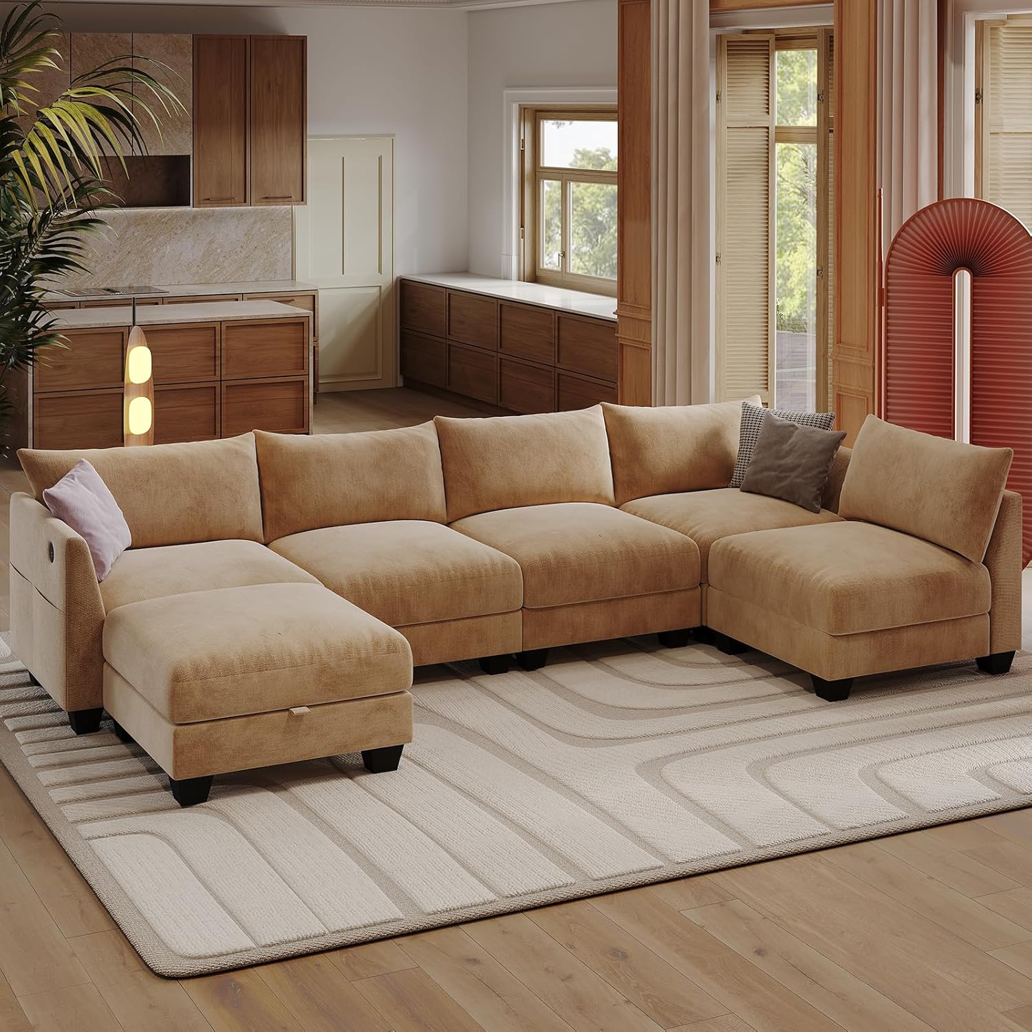 Modular linen U-shaped sectional sofa
