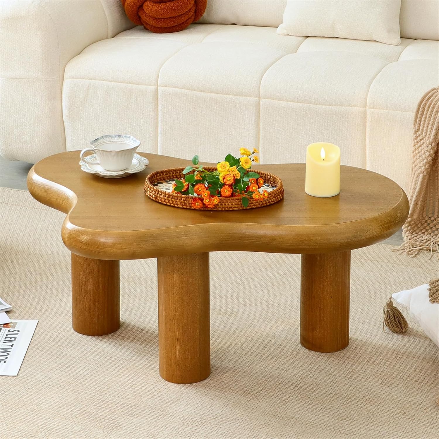 Cloud shaped wooden coffee table with sculptural rounded design