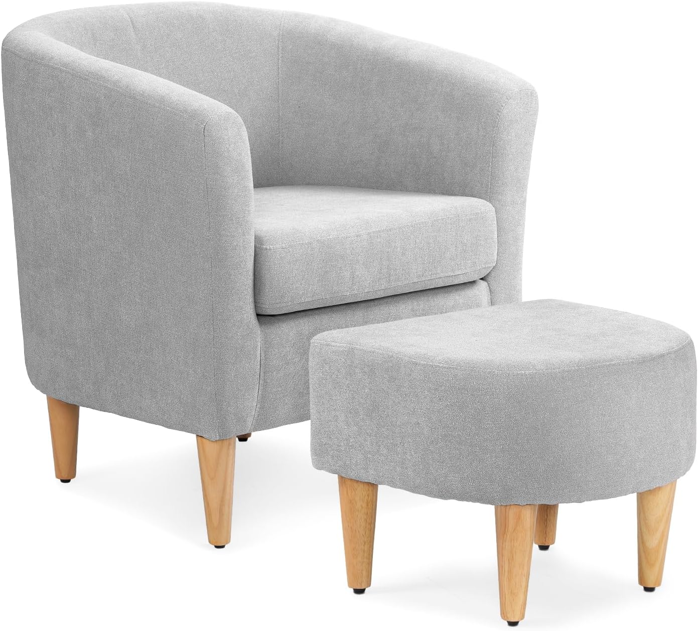 Athena modern grey barrel accent chair with ottoman