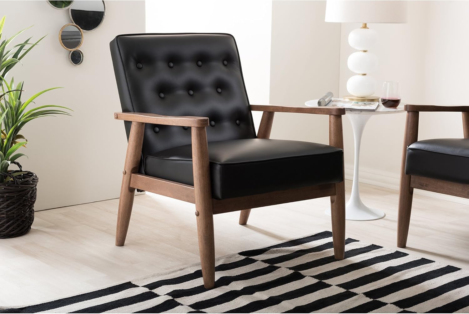Baxton Studio black mid-century armchair with wood frame
