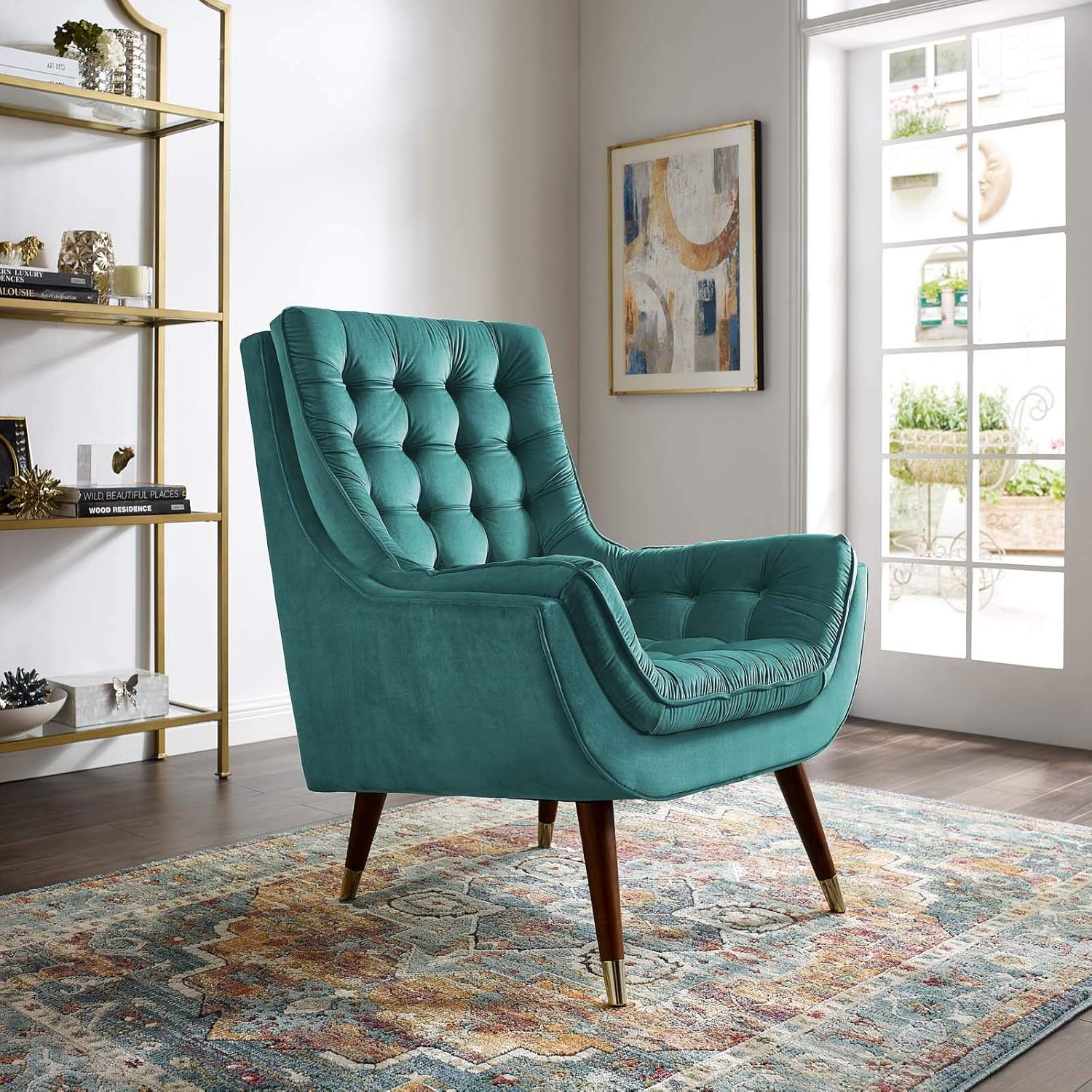 Modway Suggest teal tufted velvet lounge chair