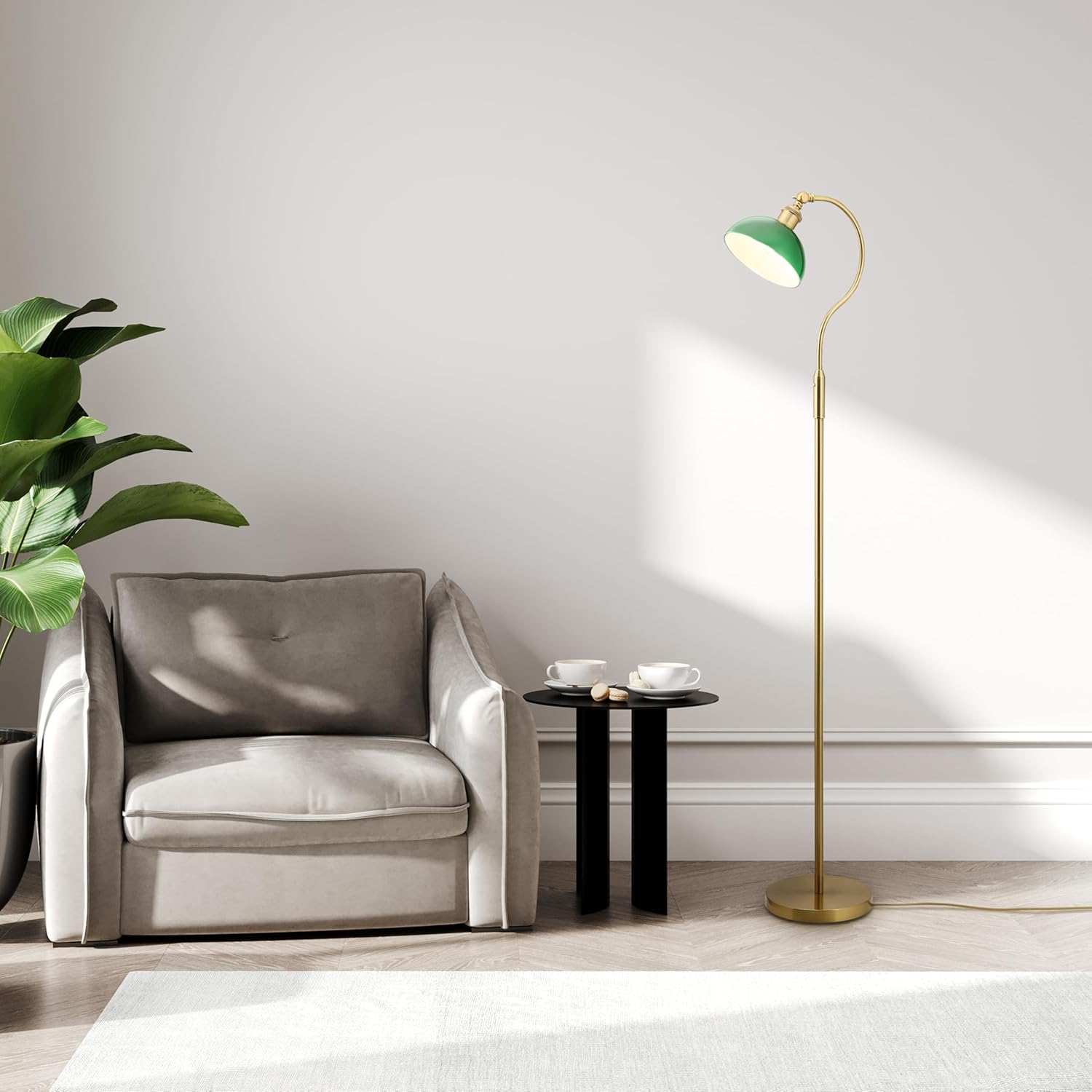 O’Bright Heritage green glass banker’s floor lamp in antique brass
