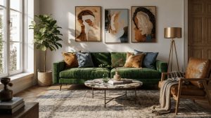 Green Velvet Sofa Styling Ideas – Warm, Elegant Color Combinations