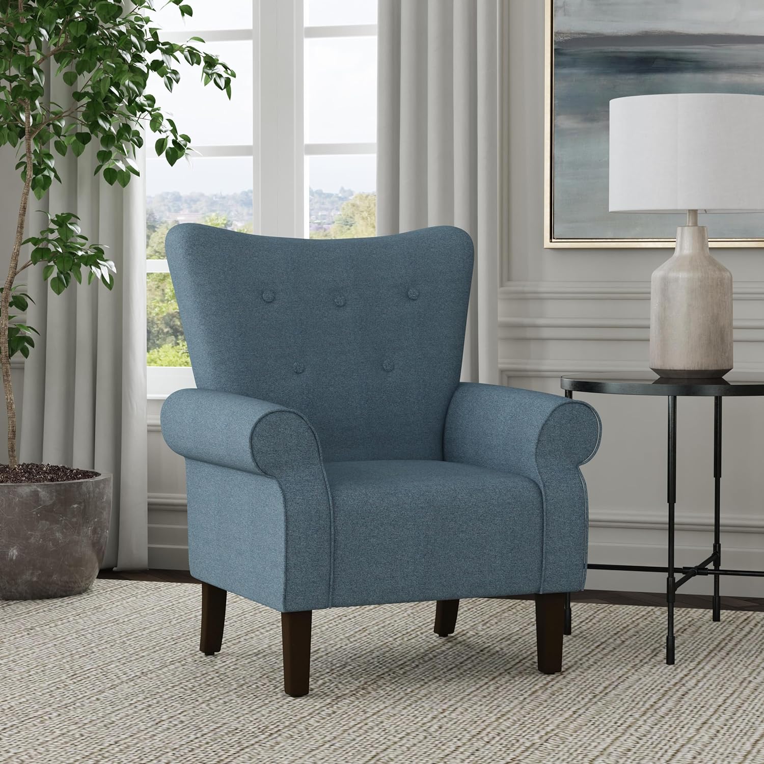 Spatial Order blue textured wingback accent chair