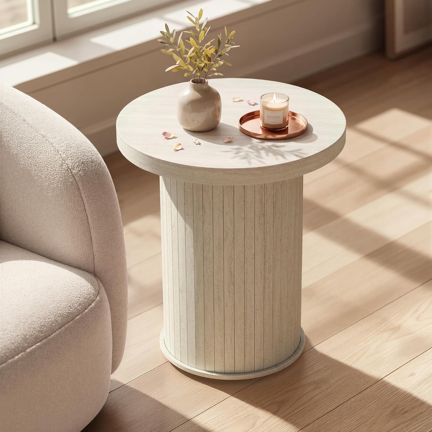 VASAGLE tambour side table travertine beige