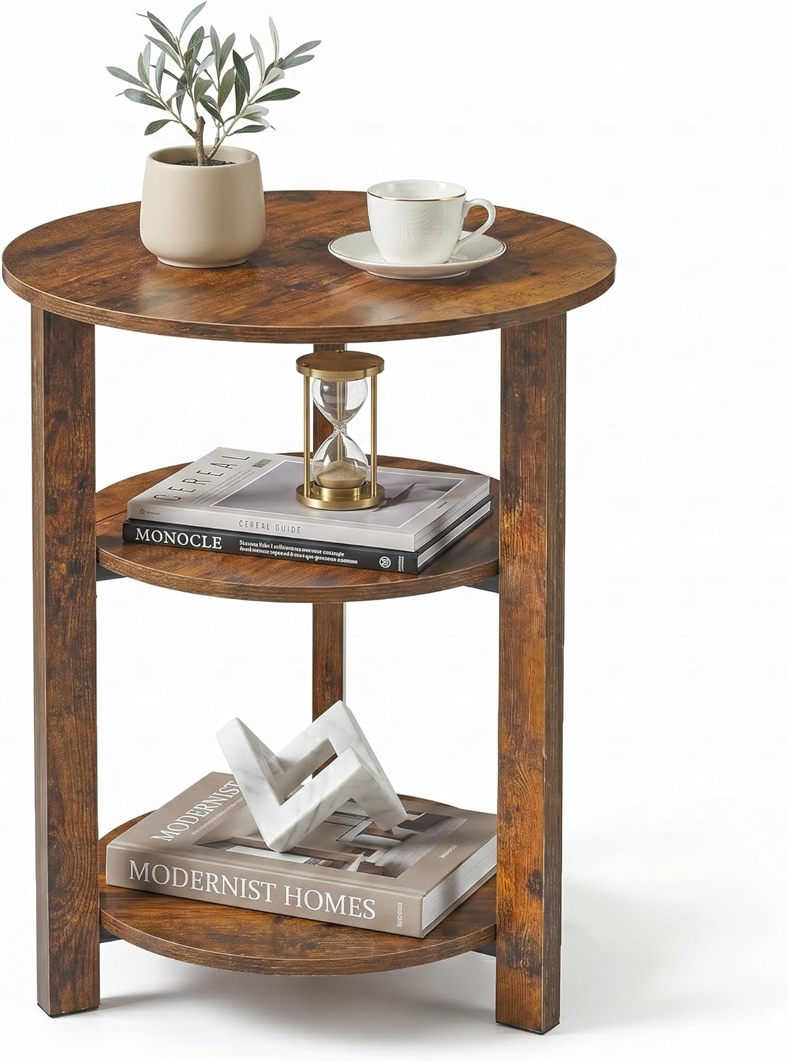 ZEXVIDA farmhouse round side table rustic brown